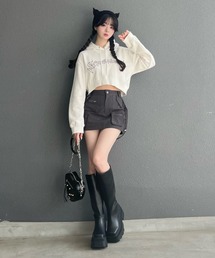 STRAY SHEEP（ストレイシープ）の「【STRAY SHEEP/ストレイシープ】ブレイクロゴクロップド丈パーカー/ショート丈フーディー（パーカー）」