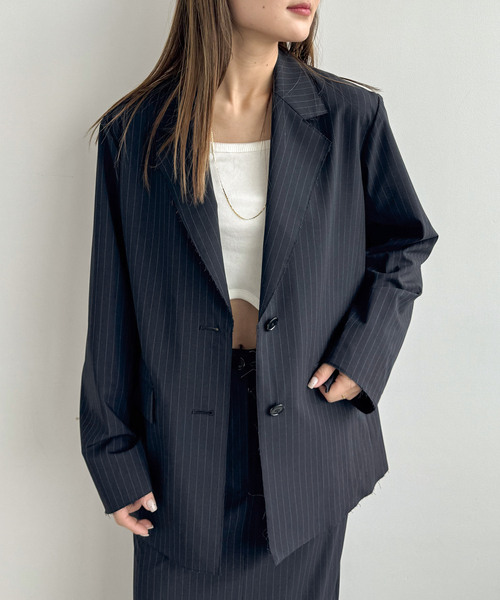 JOINT WORKS(ジョイントワークス)の「ピンストカットオフ テーラージャケット(テーラードジャケット・レディース・ネイビー/グレー・FREE)」の19枚目の写真