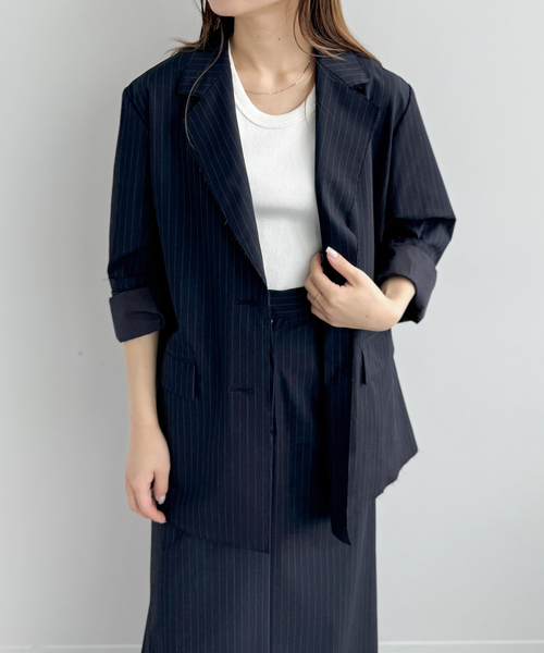 JOINT WORKS(ジョイントワークス)の「ピンストカットオフ テーラージャケット(テーラードジャケット・レディース・ネイビー/グレー・FREE)」の22枚目の写真