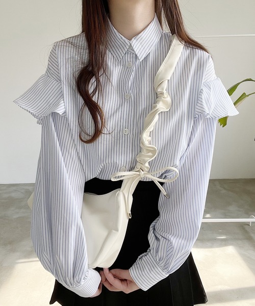 Nana（ナナ）の「ストライプフリルブラウス（シャツ/ブラウス・レディース・ブラック/ホワイト・FREE）」の15枚目の写真
