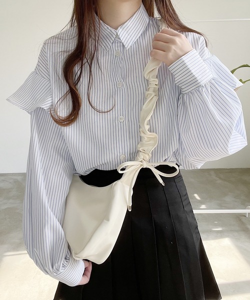 Nana（ナナ）の「ストライプフリルブラウス（シャツ/ブラウス・レディース・ブラック/ホワイト・FREE）」の16枚目の写真