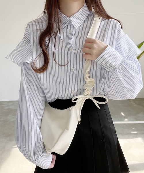 Nana（ナナ）の「ストライプフリルブラウス（シャツ/ブラウス・レディース・ブラック/ホワイト・FREE）」の19枚目の写真