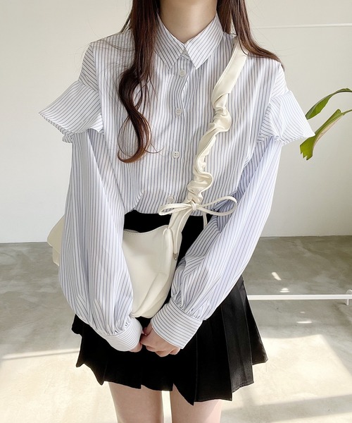 Nana（ナナ）の「ストライプフリルブラウス（シャツ/ブラウス・レディース・ブラック/ホワイト・FREE）」の21枚目の写真