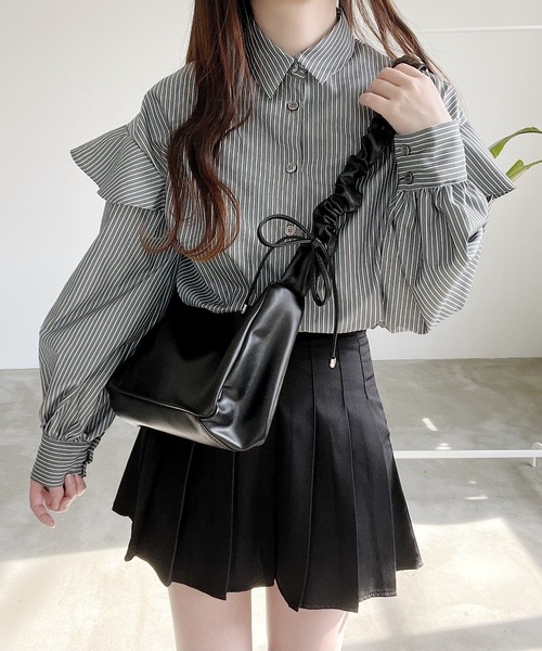 Nana（ナナ）の「ストライプフリルブラウス（シャツ/ブラウス・レディース・ブラック/ホワイト・FREE）」の9枚目の写真