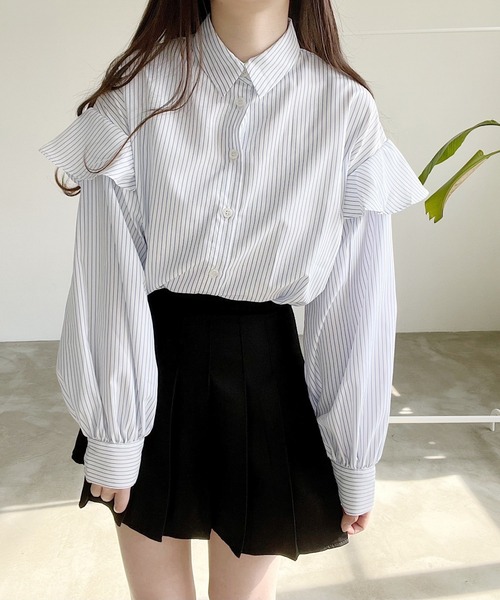 Nana（ナナ）の「ストライプフリルブラウス（シャツ/ブラウス・レディース・ブラック/ホワイト・FREE）」の22枚目の写真