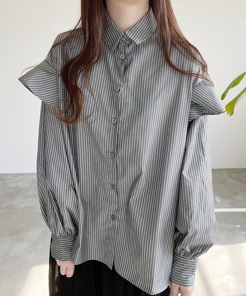 Nana（ナナ）の「ストライプフリルブラウス（シャツ/ブラウス・レディース・ブラック/ホワイト・FREE）」の14枚目の写真
