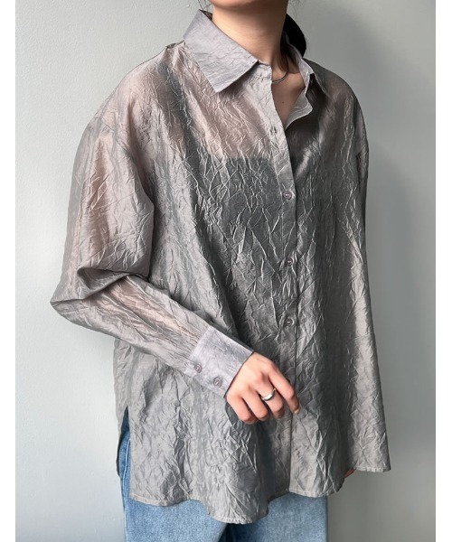Re:EDIT（リエディ）の「[神山まりあさん着用][2024SS COLLECTION]シアーワッシャーシャツ（シャツ/ブラウス・レディース・ベージュ/モカ/ブラック/グレー/ブルー/ホワイト/グリーン・MEDIUM/LARGE）」の13枚目の写真