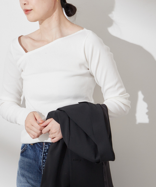 journal standard L'essage（ジャーナルスタンダードレサージュ）の「《追加》ヴィンテージリブ アシメプルオーバー（Tシャツ/カットソー・レディース・ブラック/ホワイト・FREE）」の12枚目の写真