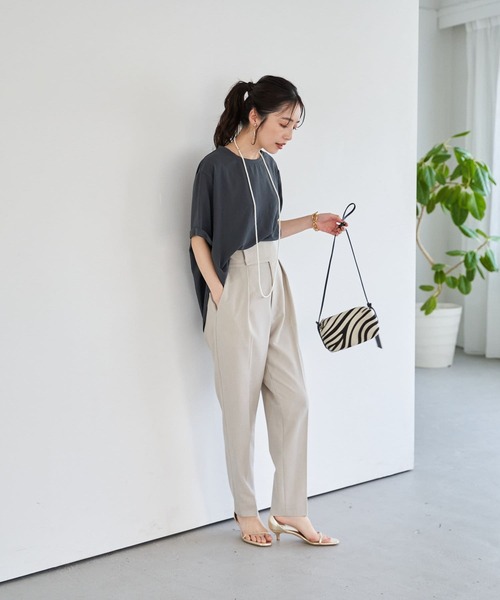 セール】ハイウエストテーパードパンツ（スラックス）｜La