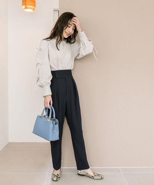 La boutique BonBon ハイウエストテーパードパンツ36ネイビー セール】ハイウエストテーパードパンツ（スラックス）｜La