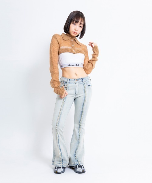 atmos pink（アトモスピンク）の「atmos pink フリンジ デニム フレアパンツ（デニムパンツ・レディース・ライトブルー/ブルー・M/S）」の9枚目の写真