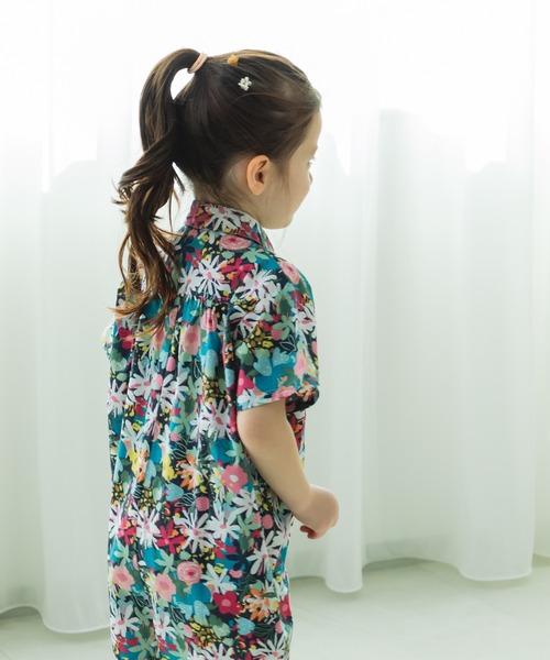 pairmanon（ペアマノン）の「襟付き 花柄 半袖ガールズオールインワン