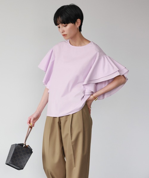 ELFRANK(エルフランク)の「フレアスリーブドロップショルダーブラウス【綿100%使用】(シャツ/ブラウス・レディース・パープル/ブラック/オフホワイト・FREE)」の10枚目の写真