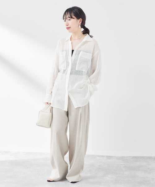 極美品♪ジャーナルスタンダードレサージュ　リネン混　23SS シアー　シャツ　F 極美品♪ジャーナルスタンダードレサージュ リネン混 23SS