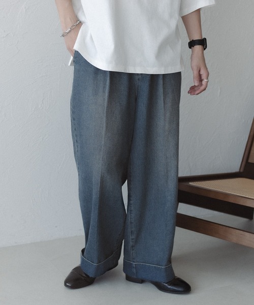 epnok（エプノック）の「ロールアップデニムバギーパンツ（デニムパンツ・メンズ・ライトインディゴブルー/ダークブルー/ブラック系その他/グレイッシュブルー・SMALL/MEDIUM/LARGE）」の3枚目の写真