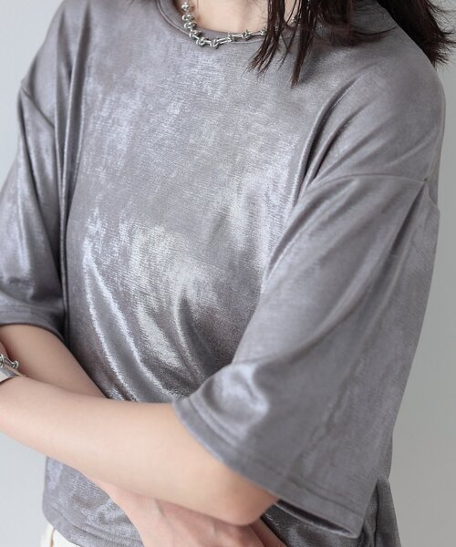 GALLEST（ギャレスト）の「◆シャイニークロップドTシャツ（Tシャツ/カットソー・レディース・ブロンズ/シルバー系その他/シルバー・38）」の7枚目の写真