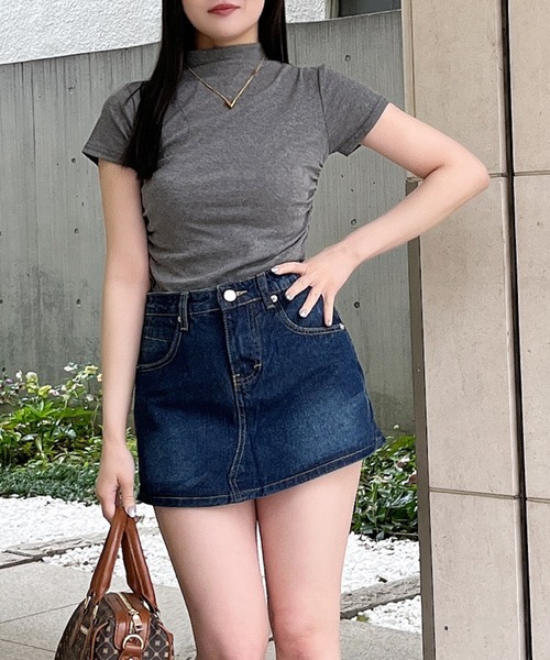 MIIA（ミーア）の「サイドギャザープチハイカットソー（Tシャツ/カットソー・レディース・ライトグレー/ブラック/オフホワイト・FREE）」の3枚目の写真