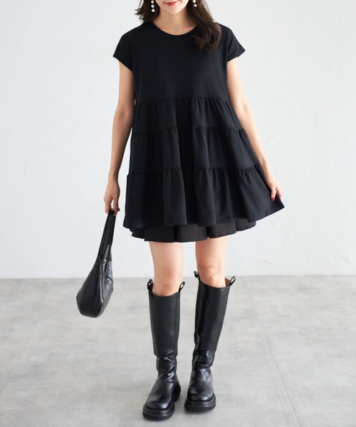 tocco closet(トッコ クローゼット)の「【ZOZO限定】ティアードチュニックトップス(Tシャツ/カットソー・レディース・チャコール/モカ/ブラック/グレイッシュベージュ・M)」の8枚目の写真