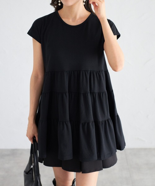 tocco closet(トッコ クローゼット)の「【ZOZO限定】ティアードチュニックトップス(Tシャツ/カットソー・レディース・チャコール/モカ/ブラック/グレイッシュベージュ・M)」の12枚目の写真