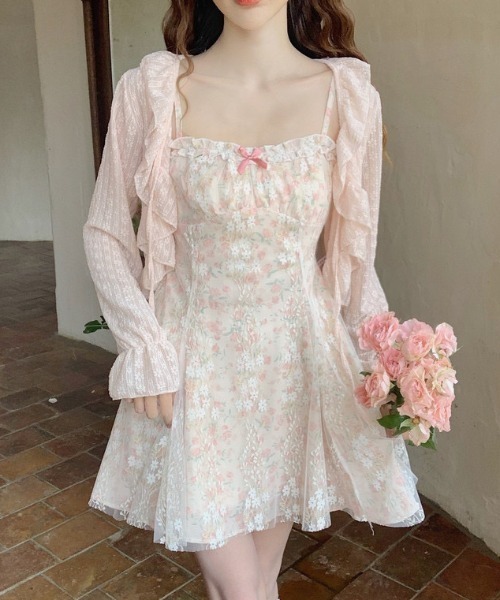 Sibra（シブラ）の「《新色追加》フリルレースシアーカーディガン（カーディガン/ボレロ・レディース・イエロー/ホワイト/ピンク/ブラック/グリーン/ブルー・M）」の13枚目の写真