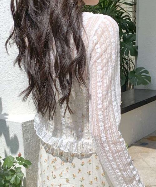 Sibra（シブラ）の「《新色追加》フリルレースシアーカーディガン（カーディガン/ボレロ・レディース・イエロー/ホワイト/ピンク/ブラック/グリーン/ブルー・M）」の9枚目の写真