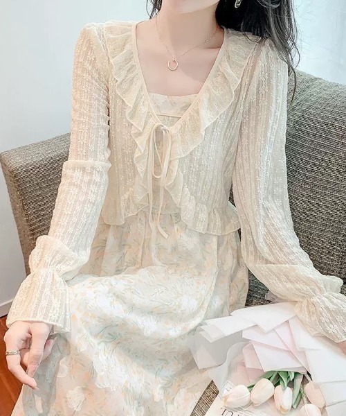 セール】《新色追加》フリルレースシアーカーディガン（カーディガン