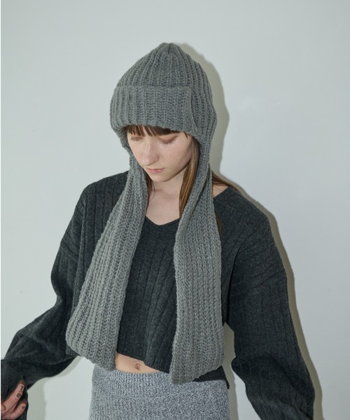 AIC.（エーアイシー）の「マフラーフライトニットキャップ（ニットキャップ/ビーニー・レディース・ブラック/オフホワイト/グレー・FREE）」の6枚目の写真