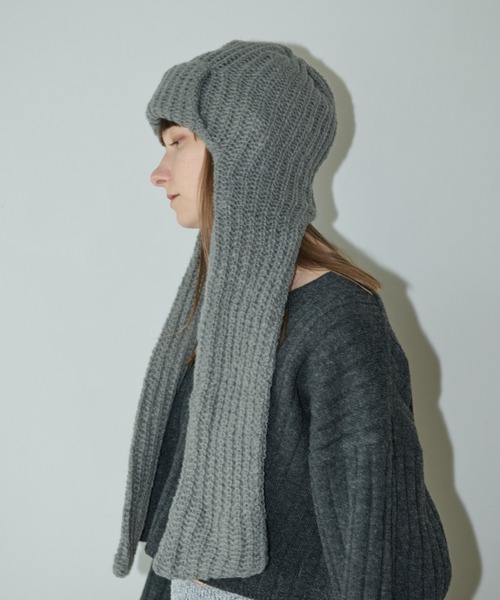 AIC.（エーアイシー）の「マフラーフライトニットキャップ（ニットキャップ/ビーニー・レディース・ブラック/オフホワイト/グレー・FREE）」の5枚目の写真