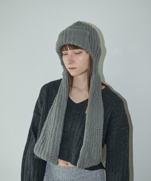 AIC.（エーアイシー）の「マフラーフライトニットキャップ（ニットキャップ/ビーニー・レディース・ブラック/オフホワイト/グレー・FREE）」の9枚目の写真