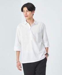 green label relaxing | 【WEB限定】JUSTFIT コットン/麻 プルオーバー 7分袖 シャツ(シャツ/ブラウス)