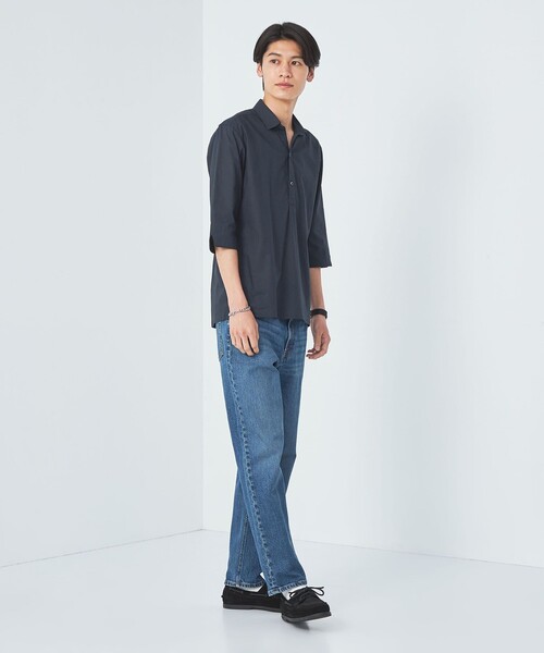 green label relaxing（グリーンレーベルリラクシング）の「【WEB限定】JUSTFIT コットン/麻 プルオーバー 7分袖 シャツ（シャツ/ブラウス・メンズ・ブラック/ホワイト/モカ/ネイビー・L/XL/S/M）」の8枚目の写真