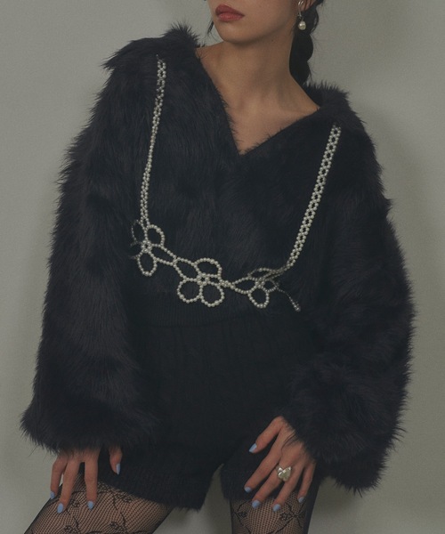 VIOLETTA（ヴィオレッタ）の「フェザーヤーンニットプルオーバー（ニット/セーター・レディース・ピンク/レッド/ブラック/チャコールグレー/ホワイト・FREE）」の8枚目の写真