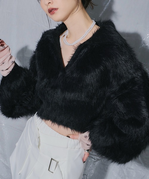 VIOLETTA（ヴィオレッタ）の「フェザーヤーンニットプルオーバー（ニット/セーター・レディース・ピンク/レッド/ブラック/チャコールグレー/ホワイト・FREE）」の10枚目の写真