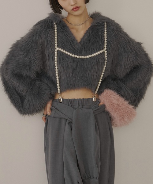 VIOLETTA（ヴィオレッタ）の「フェザーヤーンニットプルオーバー（ニット/セーター・レディース・ピンク/レッド/ブラック/チャコールグレー/ホワイト・FREE）」の20枚目の写真