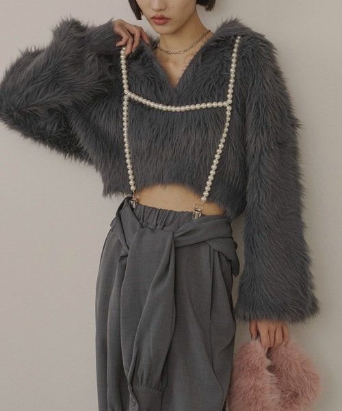 VIOLETTA（ヴィオレッタ）の「フェザーヤーンニットプルオーバー（ニット/セーター・レディース・ピンク/レッド/ブラック/チャコールグレー/ホワイト・FREE）」の12枚目の写真