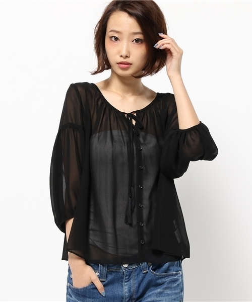 LIMITLESS LUXURY（リミットレスラグジュアリー）の「バーキン チュニックブラウス◆（シャツ/ブラウス・レディース・ブラック/ラスタ/カーキ・FREE）」の2枚目の写真