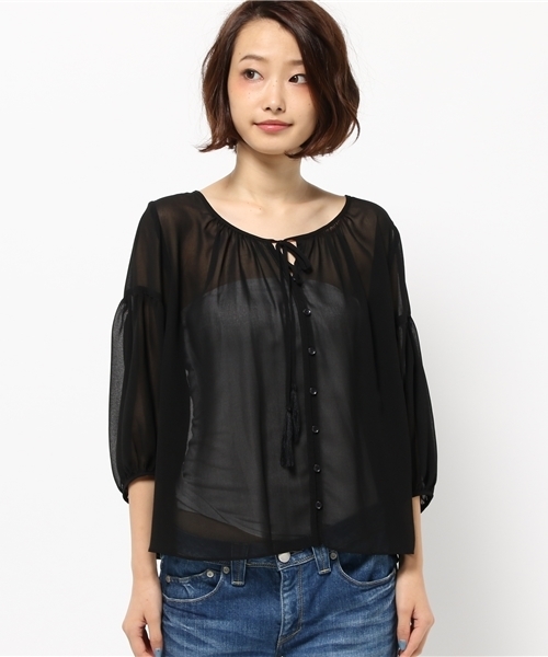 LIMITLESS LUXURY（リミットレスラグジュアリー）の「バーキン チュニックブラウス◆（シャツ/ブラウス・レディース・ブラック/ラスタ/カーキ・FREE）」の10枚目の写真