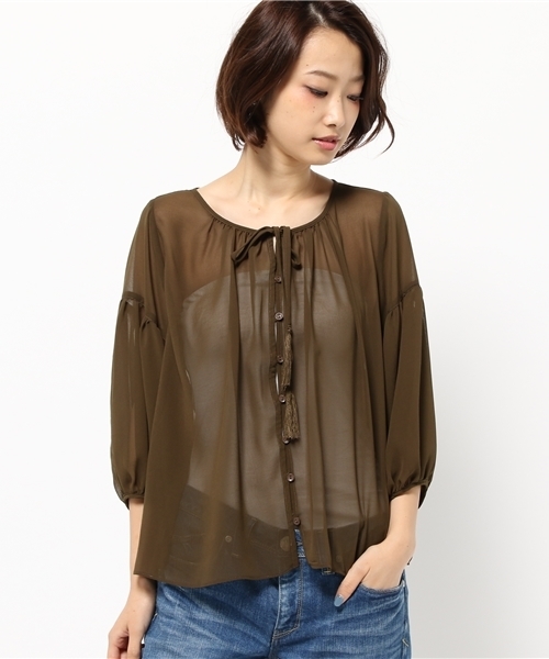 LIMITLESS LUXURY（リミットレスラグジュアリー）の「バーキン チュニックブラウス◆（シャツ/ブラウス・レディース・ブラック/ラスタ/カーキ・FREE）」の12枚目の写真