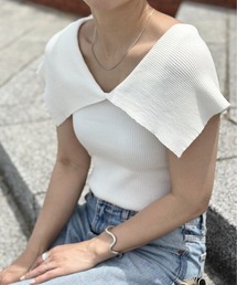 mikaさんコラボ ビッグカラーノースリーブニット