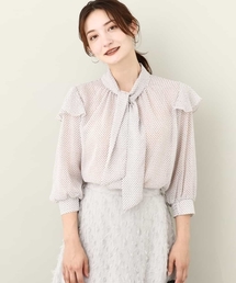 2024AW/ボウタイ付きドット柄シアーブラウス/洗える