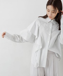 【ZOZO限定】ストライプアシメラッフルシャツ