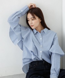 【ZOZO限定】ストライプアシメラッフルシャツ