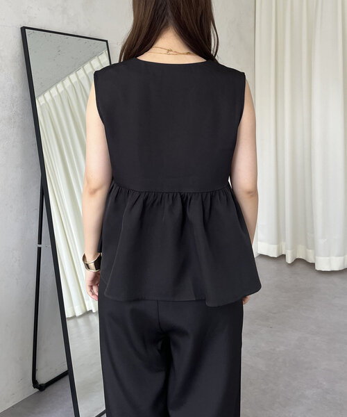 prose verse（プロズヴェール）の「【セットアップ】ショートペプラムジレ×ワイドパンツ（つなぎ/オールインワン・レディース・ブラック・MEDIUM/PM）」の19枚目の写真