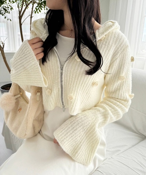 only oneなわんこ服　白いニットとあったかウールのパーカー♪ Lサイズ only oneなわんこ服 白いニットとあったかウールのパーカー♪ Lサイズ only