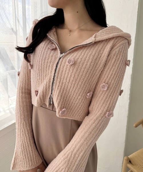 one after another NICE CLAUP(ワンアフターアナザーナイスクラップ)の「ローズニットパーカー(パーカー・レディース・ピンク/ブラック/オフホワイト・FREE)」の3枚目の写真