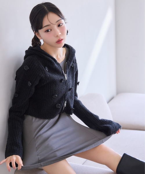 one after another NICE CLAUP(ワンアフターアナザーナイスクラップ)の「ローズニットパーカー(パーカー・レディース・ピンク/ブラック/オフホワイト・FREE)」の9枚目の写真