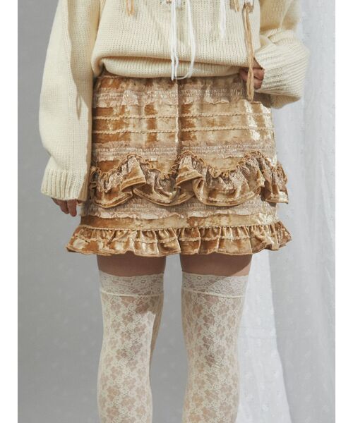 merry jenny（メリージェニー）の「ベロアフリルミニスカート（スカート・レディース・ブラウン/アイボリー・FREE）」の7枚目の写真
