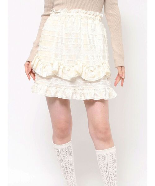 merry jenny（メリージェニー）の「ベロアフリルミニスカート（スカート・レディース・ブラウン/アイボリー・FREE）」の2枚目の写真