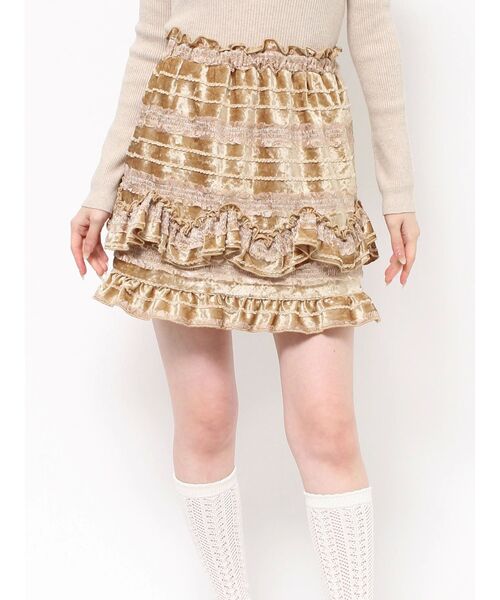 merry jenny（メリージェニー）の「ベロアフリルミニスカート（スカート・レディース・ブラウン/アイボリー・FREE）」の3枚目の写真