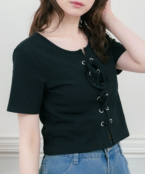 ems excite(エムズエキサイト)の「ハトメレースアップCT(Tシャツ/カットソー・レディース・ダークグレー/ブラック/オフホワイト・FREE)」の20枚目の写真